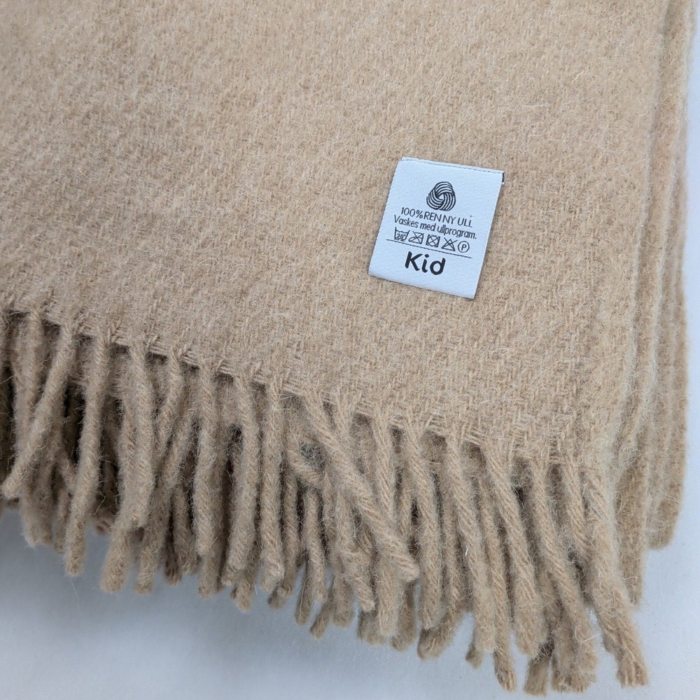 Kid Interiør 100% Pure New Wool Throw Blanket Beige 54x69 Fringe Nordic